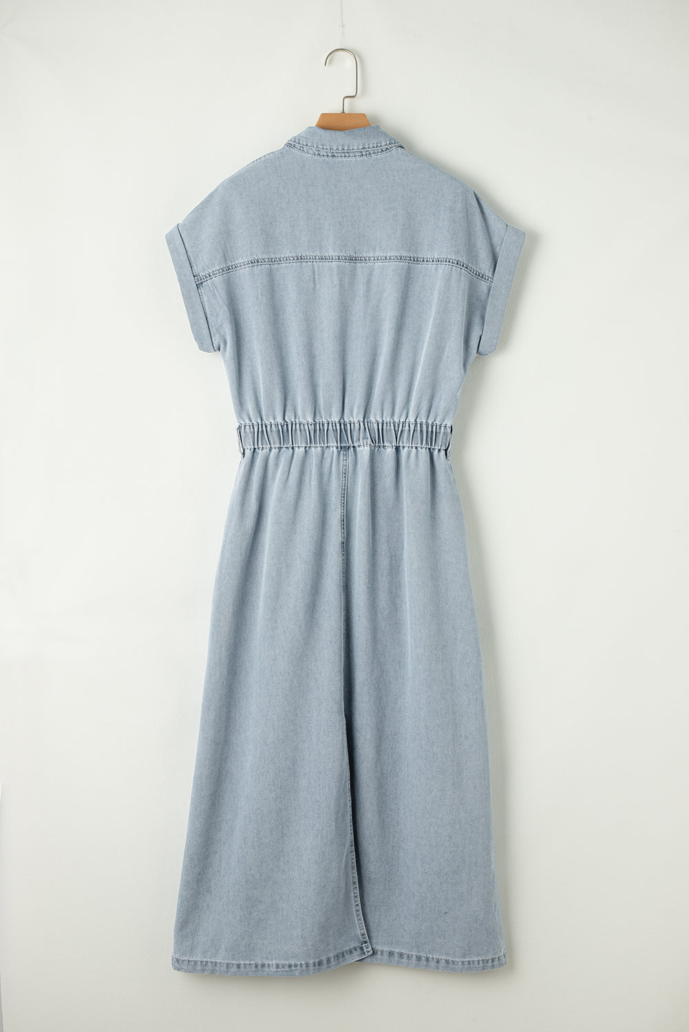 Beau Blue Short Batwing Sleeve Slit Back Denim Dress