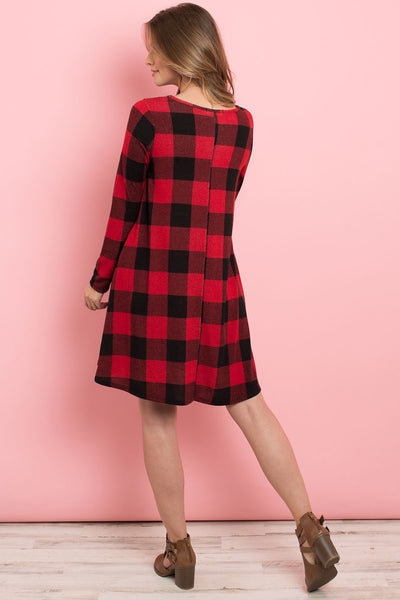 Long Sleeves Plaid Midi