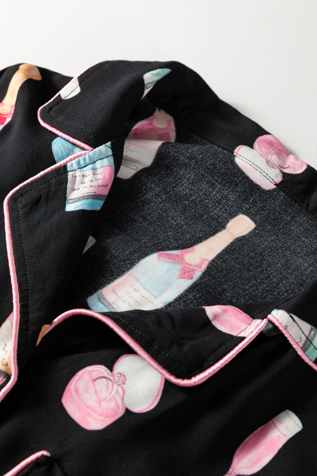 White Christmas Wine Glass Print Bow Knot Two Piece Pajama Set