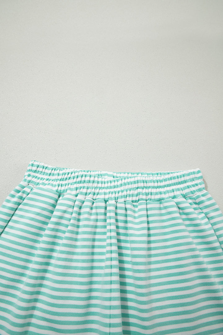 Sky Blue Stripe Oversize Mock Neck Sweatshirt and Shorts Set