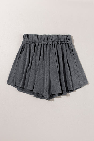 Gray Elastic Waist Culotte Shorts