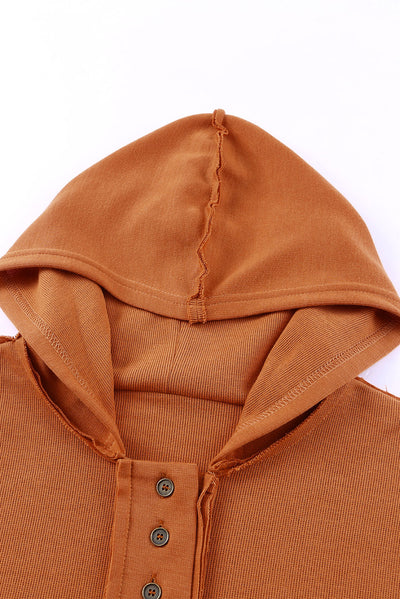 Orange Casual Button Solid Patchwork Trim Hoodie