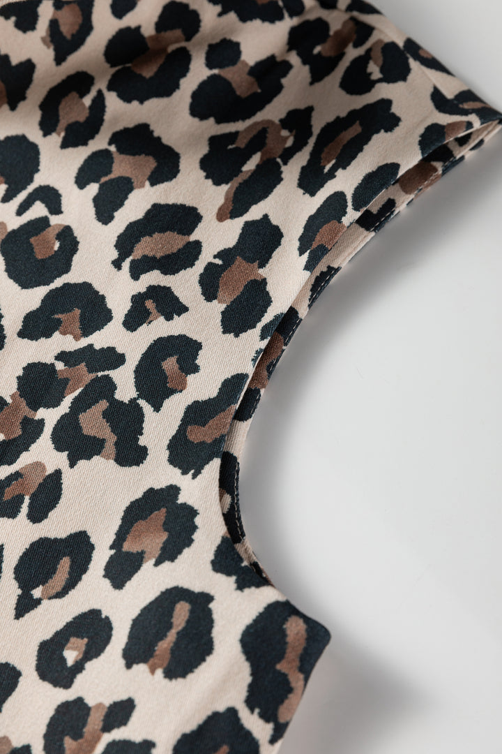 Brown Leopard Open Front Jacket Vest