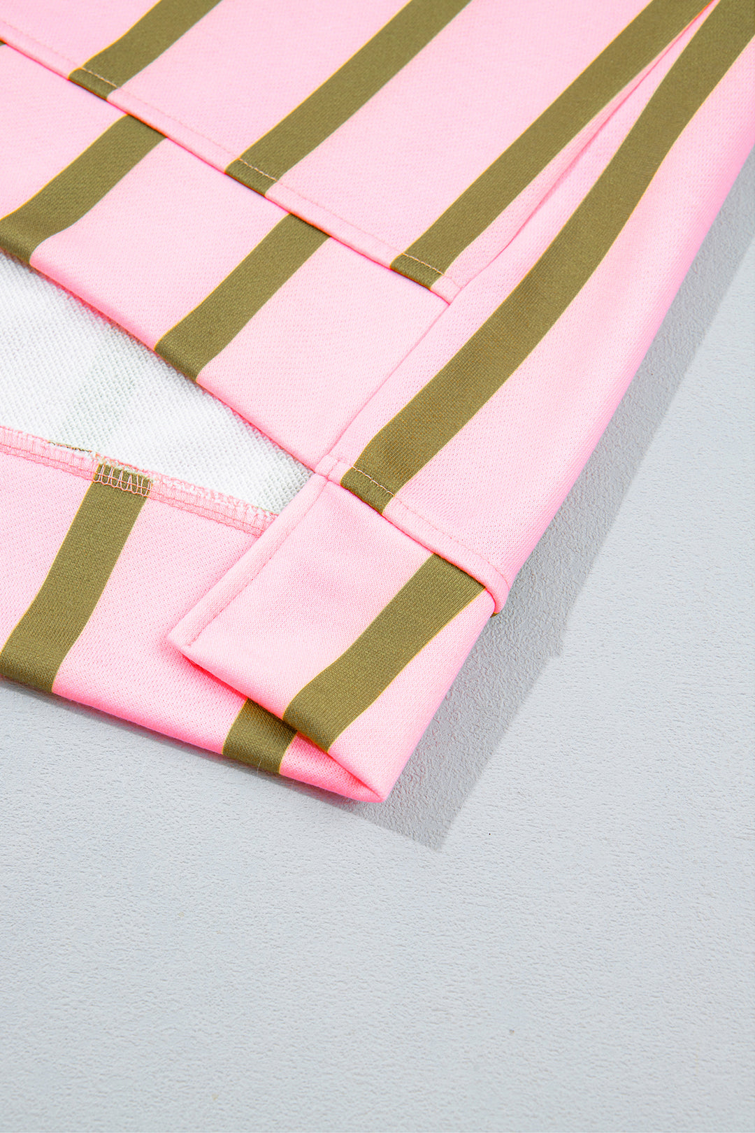 Pink Stripe Dropped Shoulder Round Neck Casual Sweatshirt