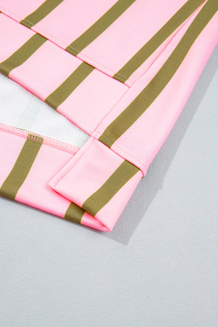 Pink Stripe Dropped Shoulder Round Neck Casual Sweatshirt