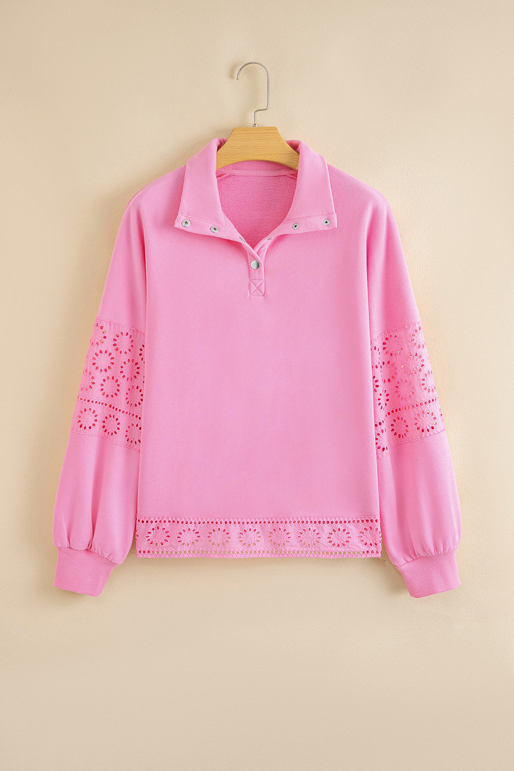 Evangeline Embroidered Flower Buttons Pullover Sweatshirt