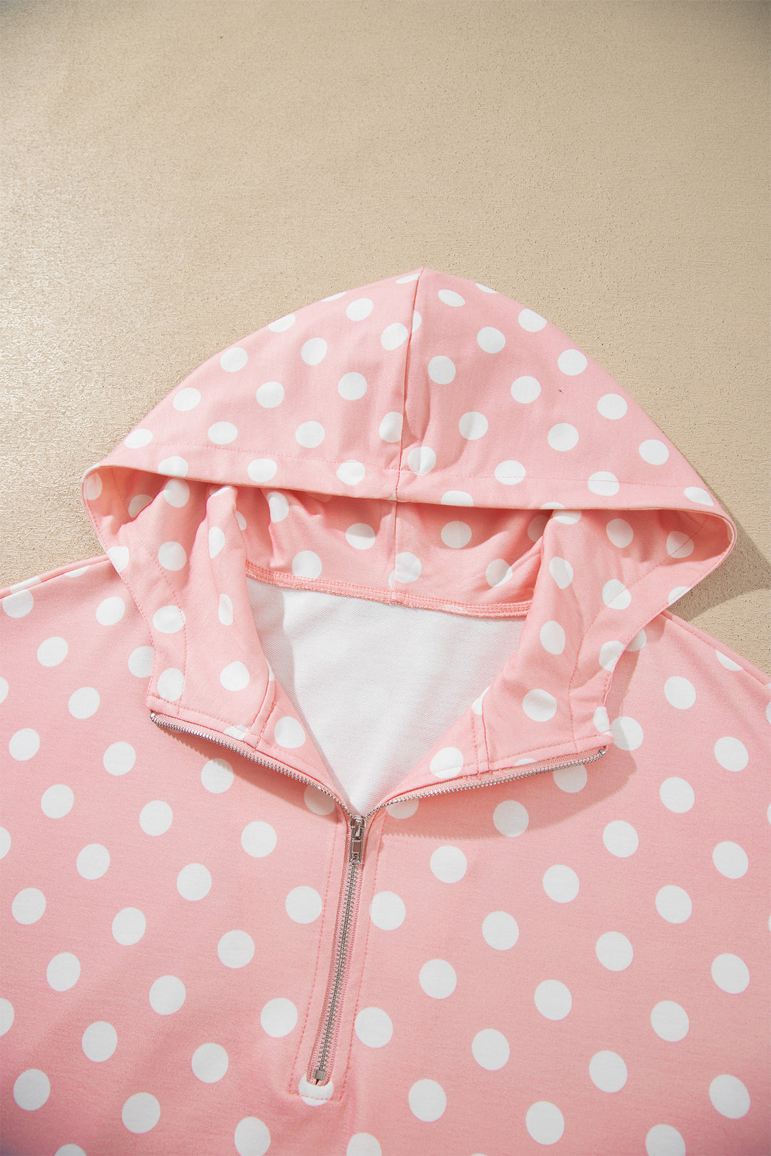 Khaki Polka Dot Hooded Long Sleeve Top Casual Mini Skort Set