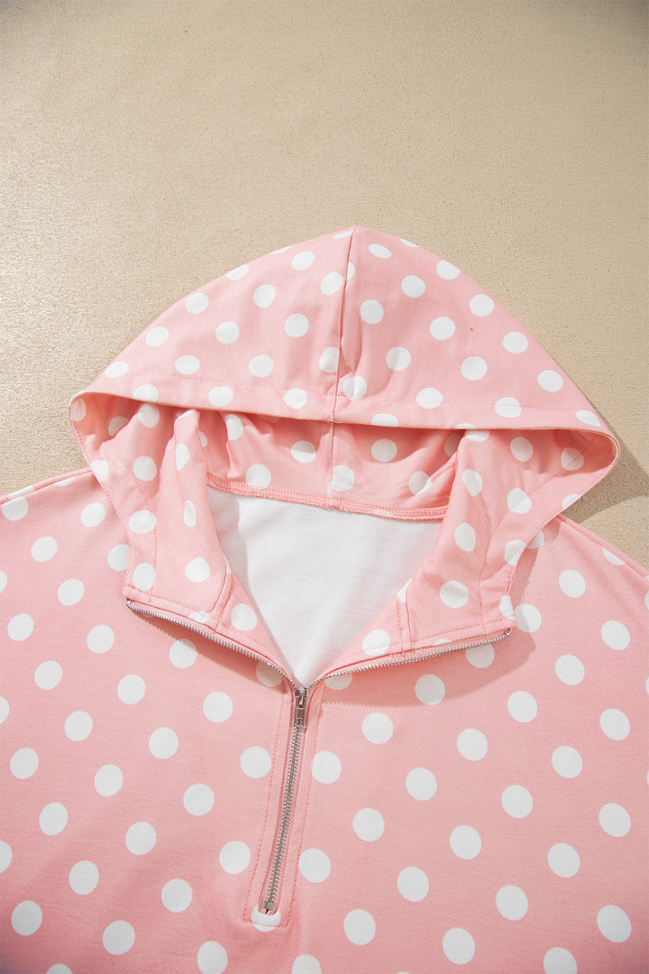 Khaki Polka Dot Hooded Long Sleeve Top Casual Mini Skort Set