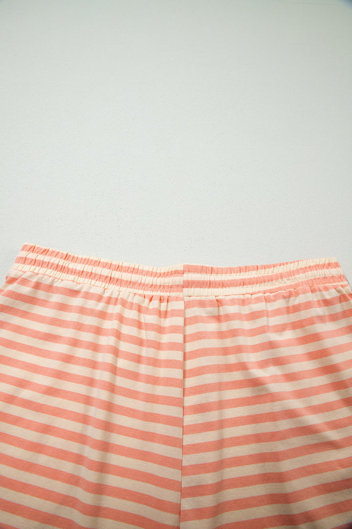 Pink Stripe Drop Shoulder T Shirt and Shorts Plus Size Summer Set