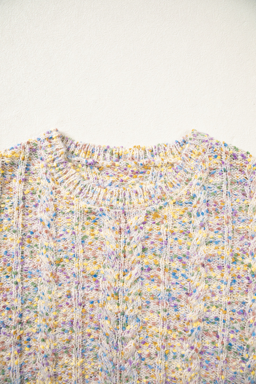 Multicolour Cozy Cable Knit Round Neck Long Sleeve Confetti Sweater