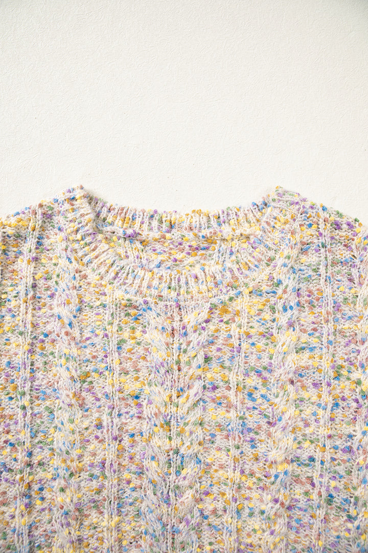 Multicolour Cozy Cable Knit Round Neck Long Sleeve Confetti Sweater