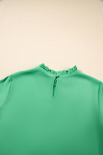 Green Frilly Round Neck Wide Half Sleeve Blouse