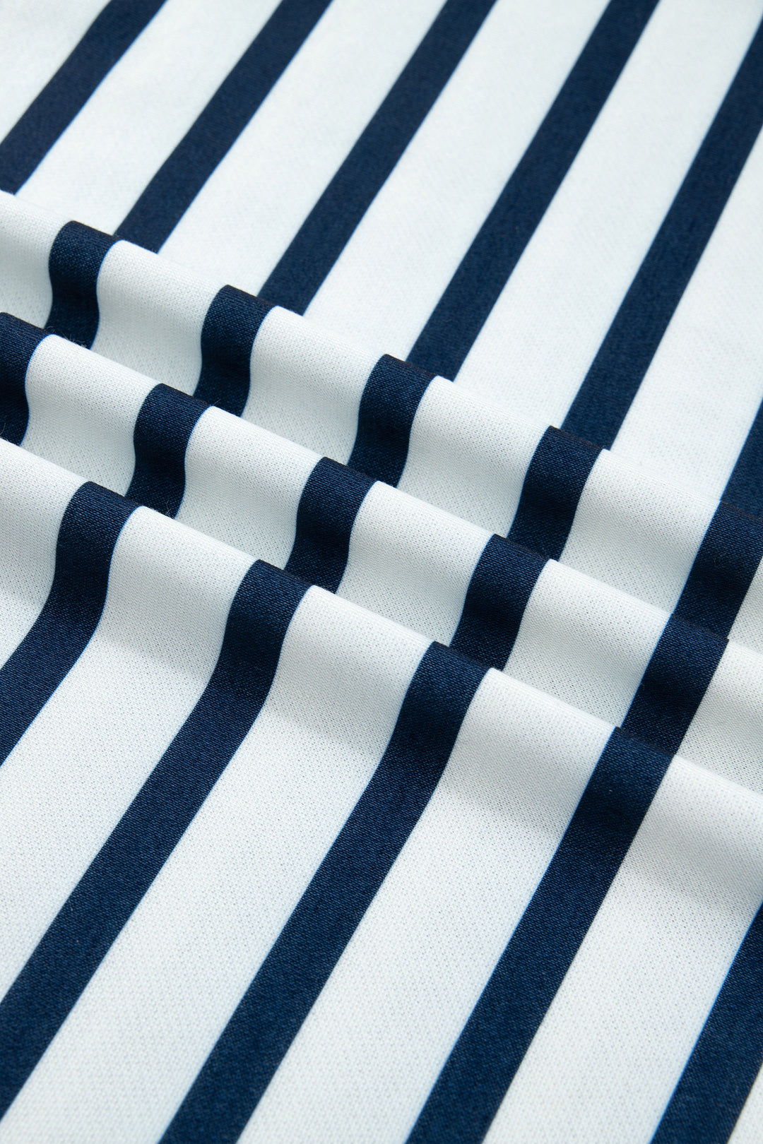 Blue Stripe Striped Ribbed Cuff Collar Pocket Loose Pant Set