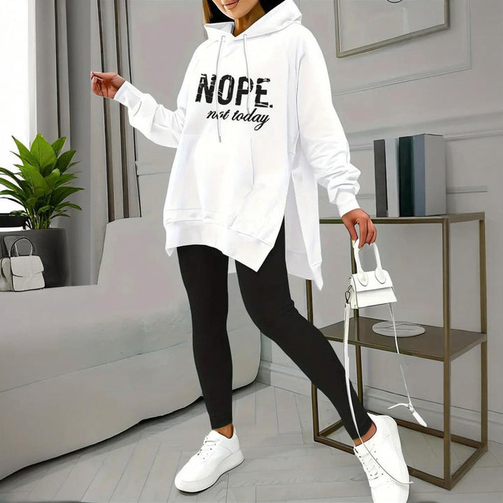 Casual 2-Piece Set Solid Color Leggings &amp; Letter Print Hooded Sweatshirt
