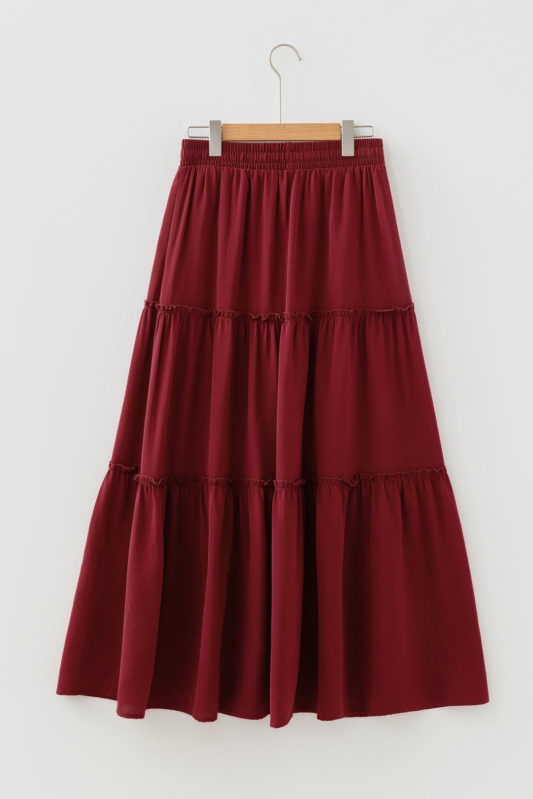 Fiery Red Black Frill Tiered Drawstring Waist Maxi Skirt