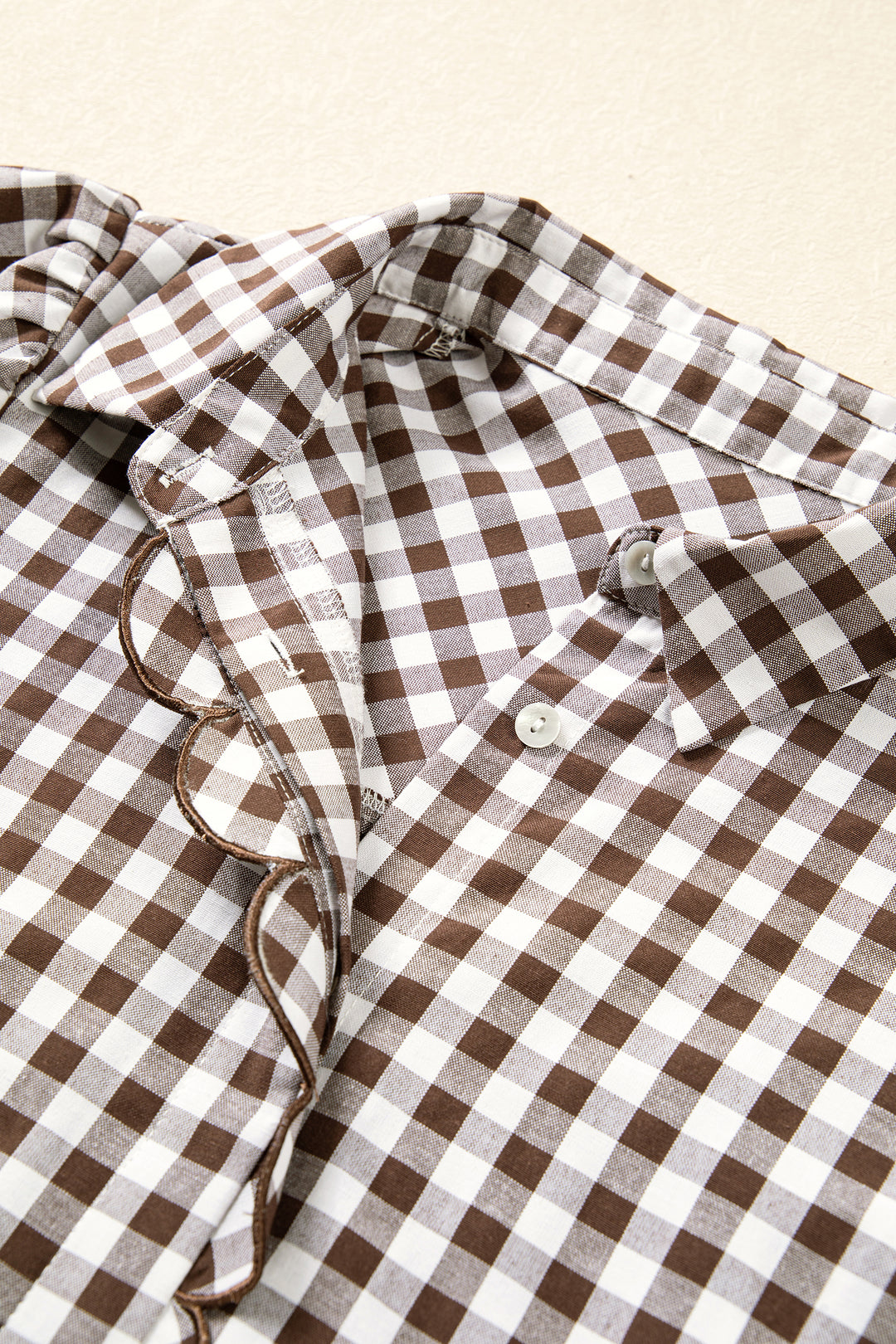Brown Plaid Knot Half Sleeve Button Down Shirt