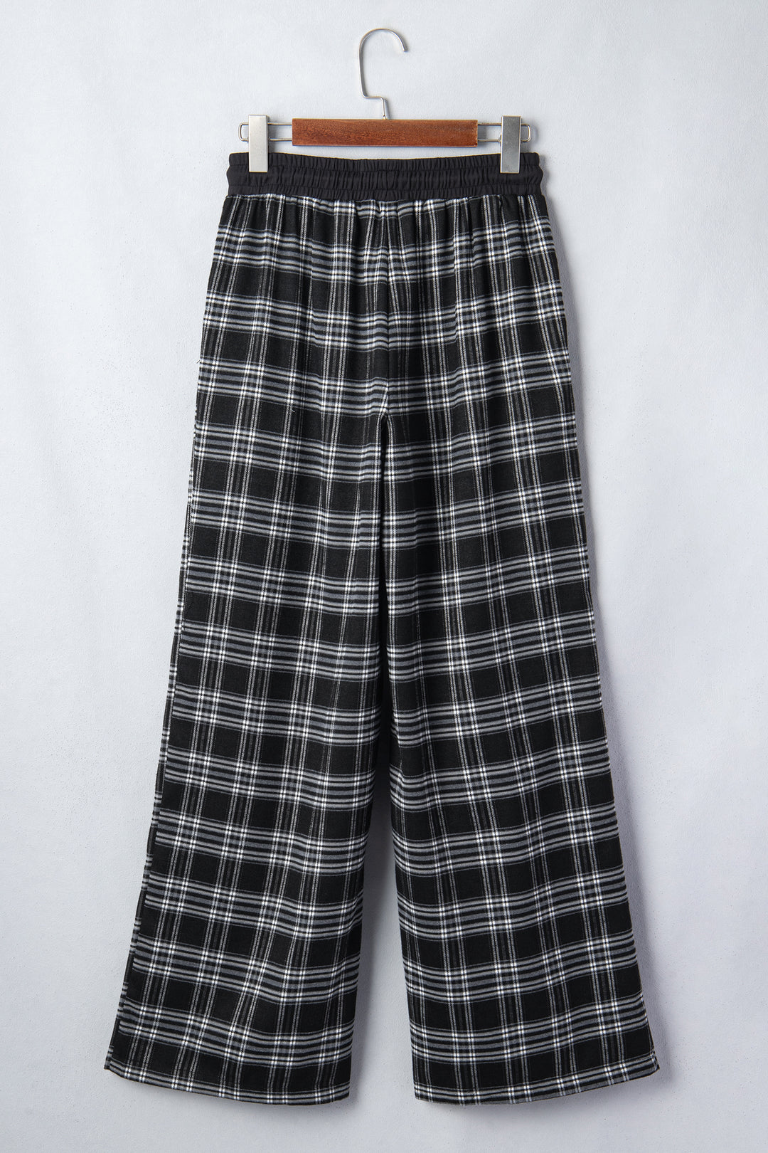 Black Frenchy Plaid Pattern Contrast Drawstring Waist Wide Leg Pants