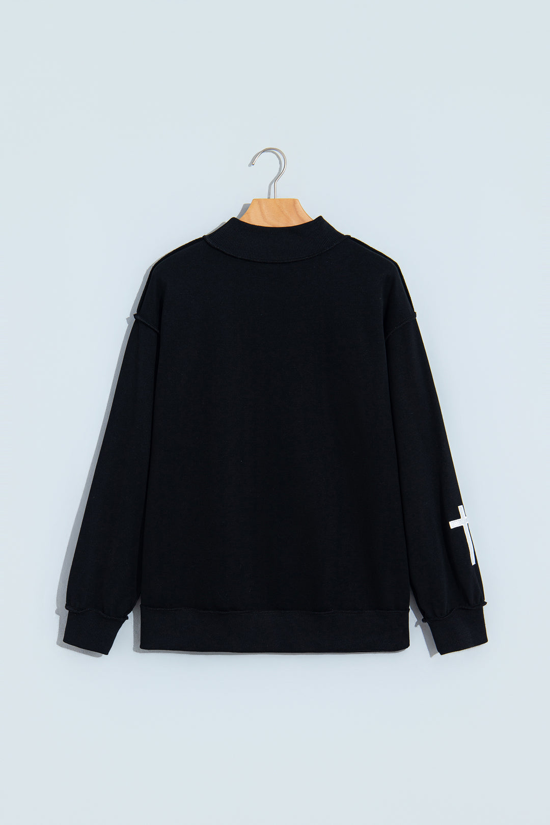 Black CHRIST IS KING Embroidery High Neck Baggy Sweatshirt