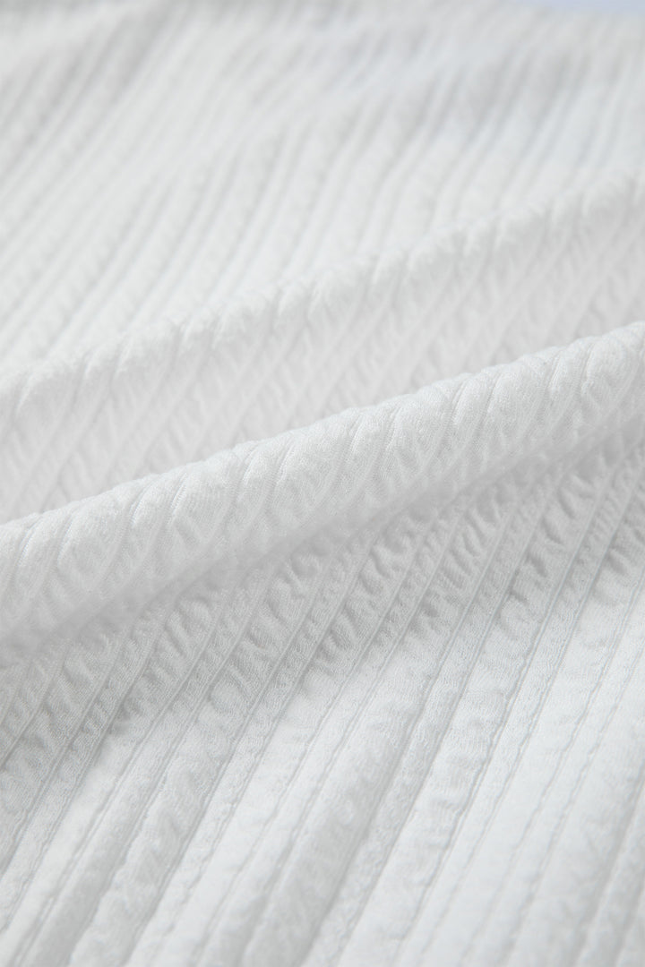 White Solid Color Textured Drop Shoulder Long Sleeve Peplum Top