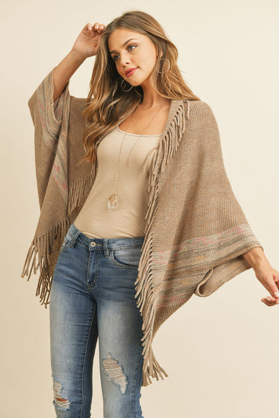 Fringe Stripe Open Front Kimono