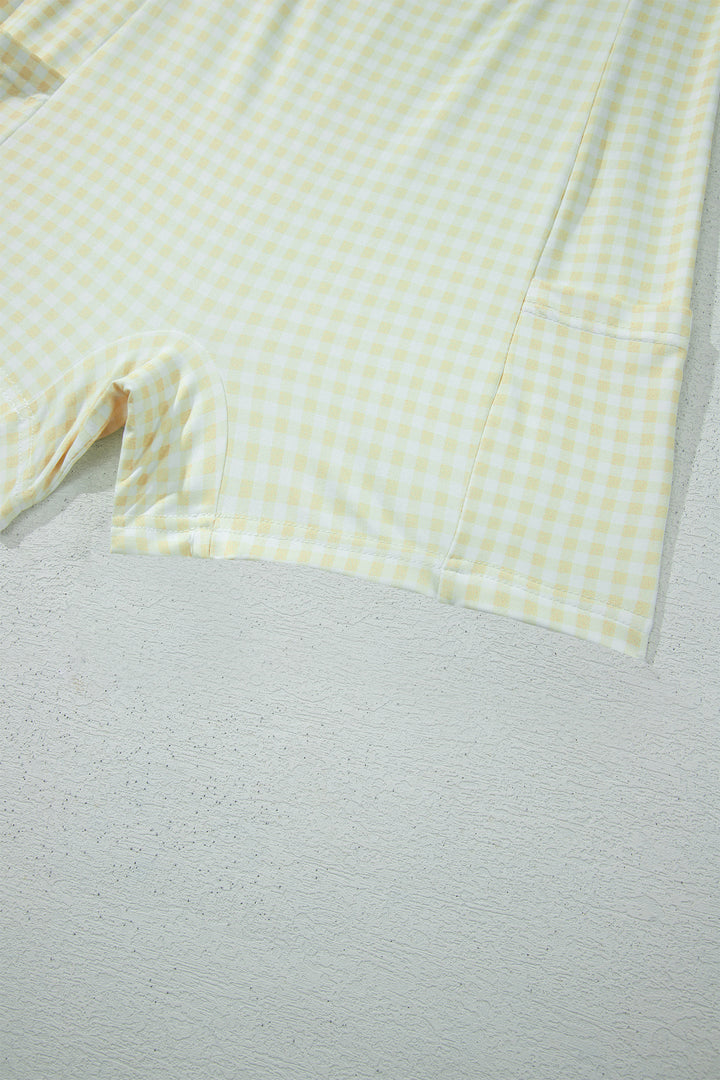 Yellow Cream Faux Two Piece Gingham Contrast Patchwork Loose Mini Dress