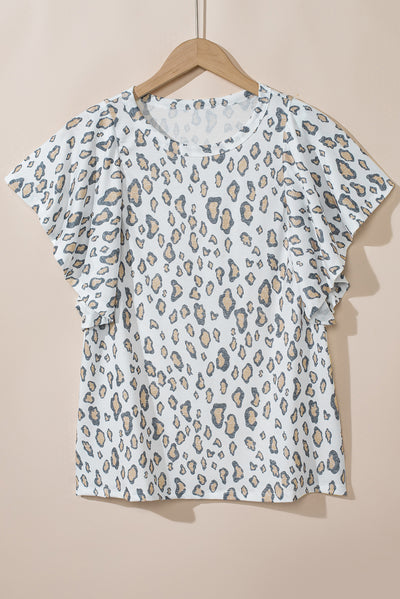 White Butterfly Sleeve Leopard Print Top