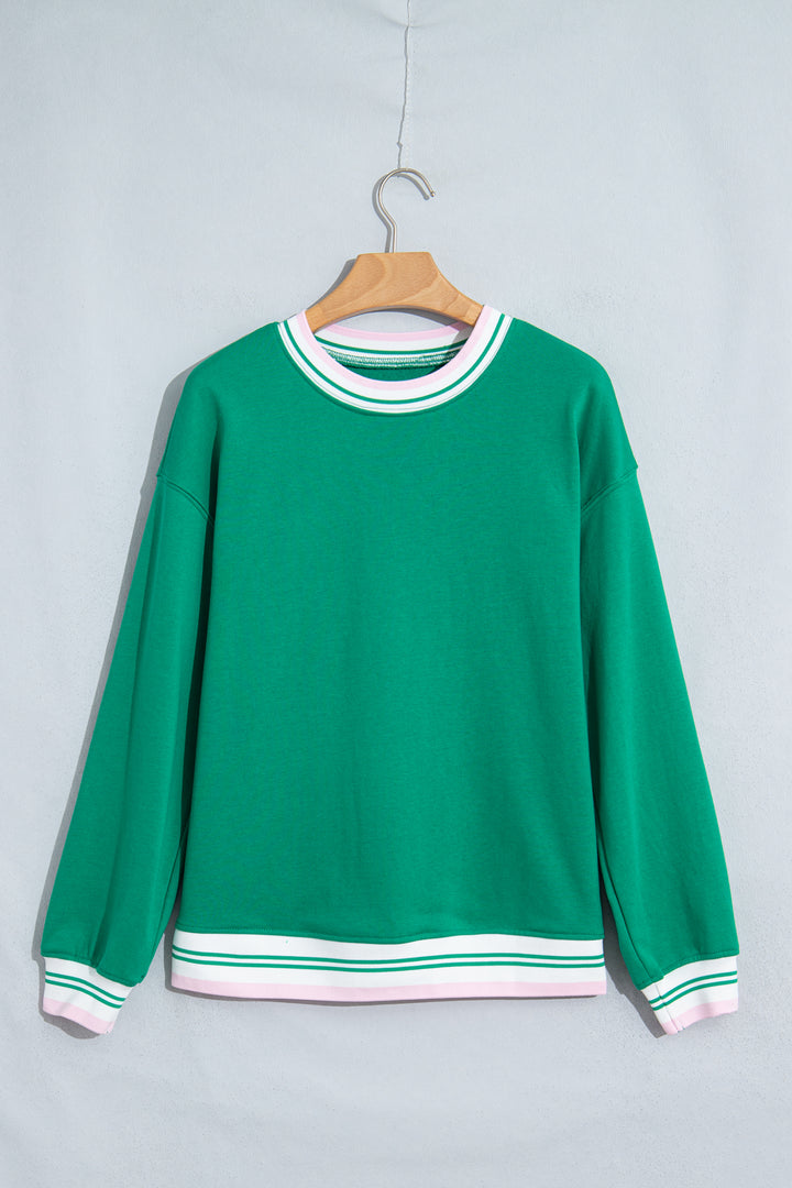 Racing Red Contrast Striped Trim Baggy Pullover Sweatshirt
