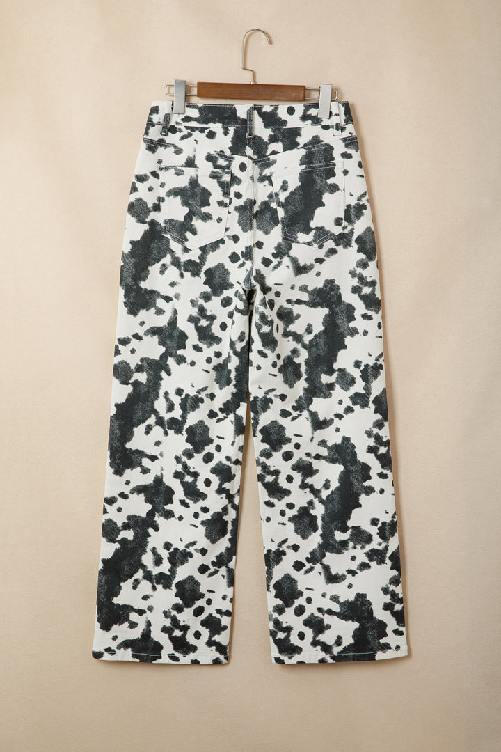 Brown Abstract Print Metal Button Regular Fit Full-Length Jeans