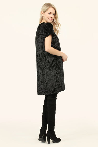 Short Sleeve Crushed Velvet Tunic Dress