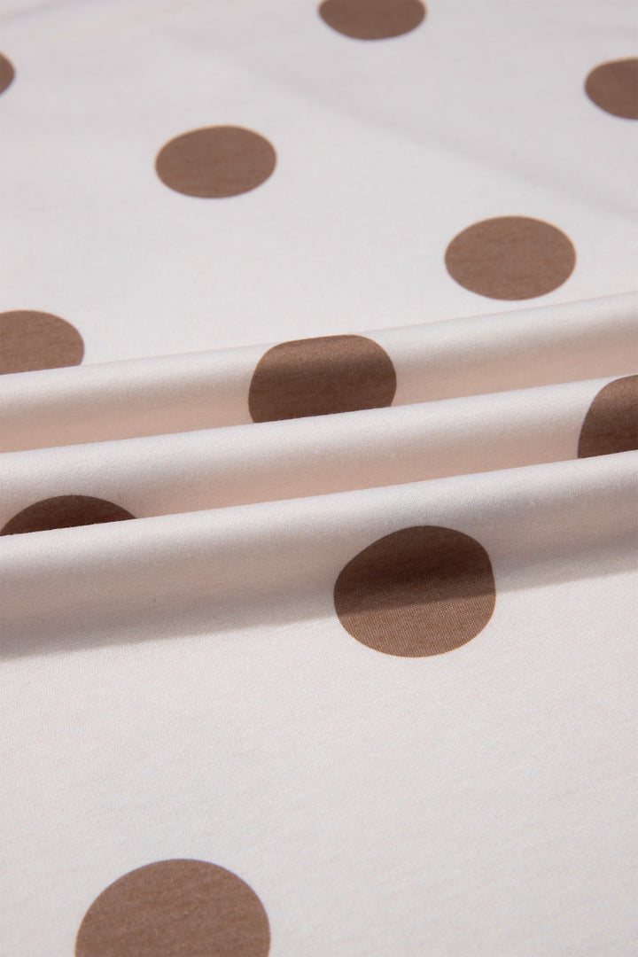 Beige Polka Dot Wide Leg Elastic Waist Casual Pants