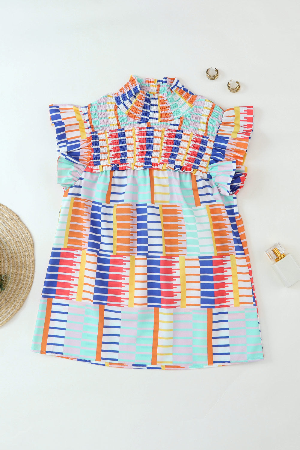 Multicolor Striped Print High Neck Flutter Top