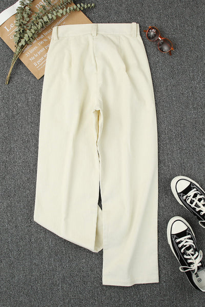 Beige Corduroy High Waist Straight Leg Pants