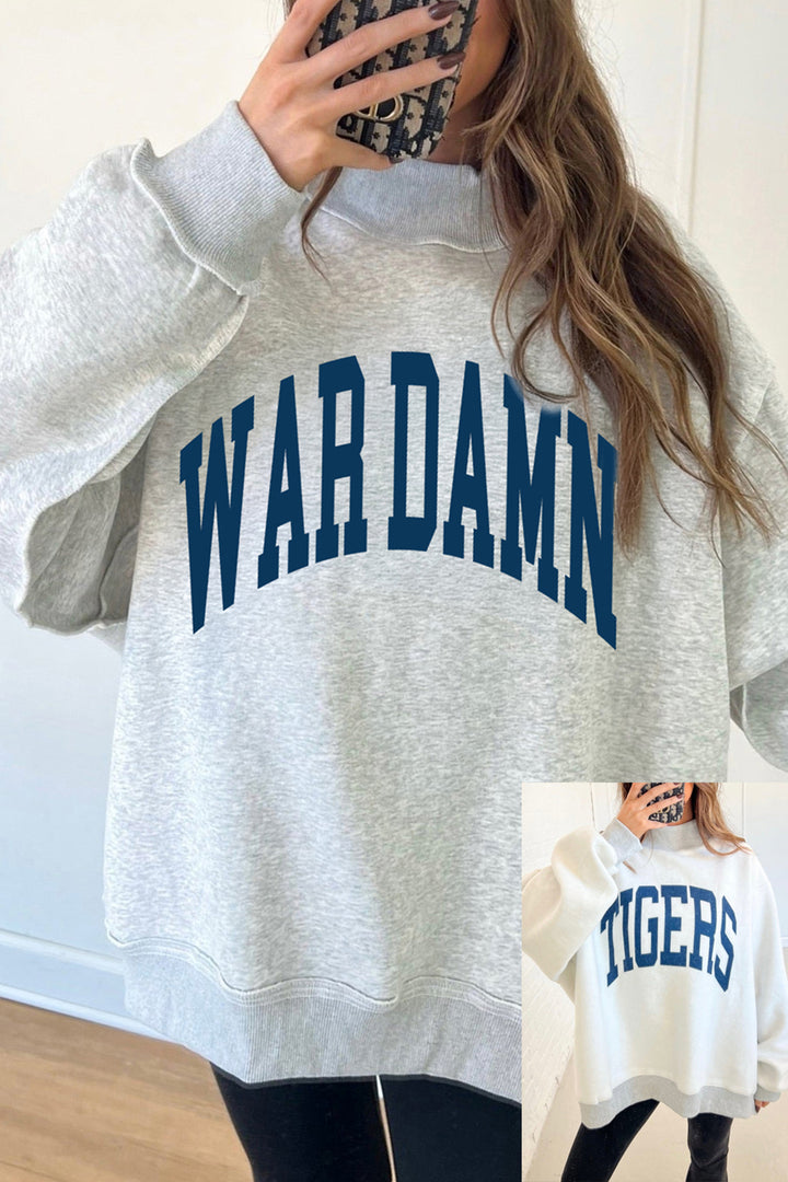 Light Grey WARDAMN/ TIGERS Double Side Printed High Neck Reversible Baggy Sweatshirt