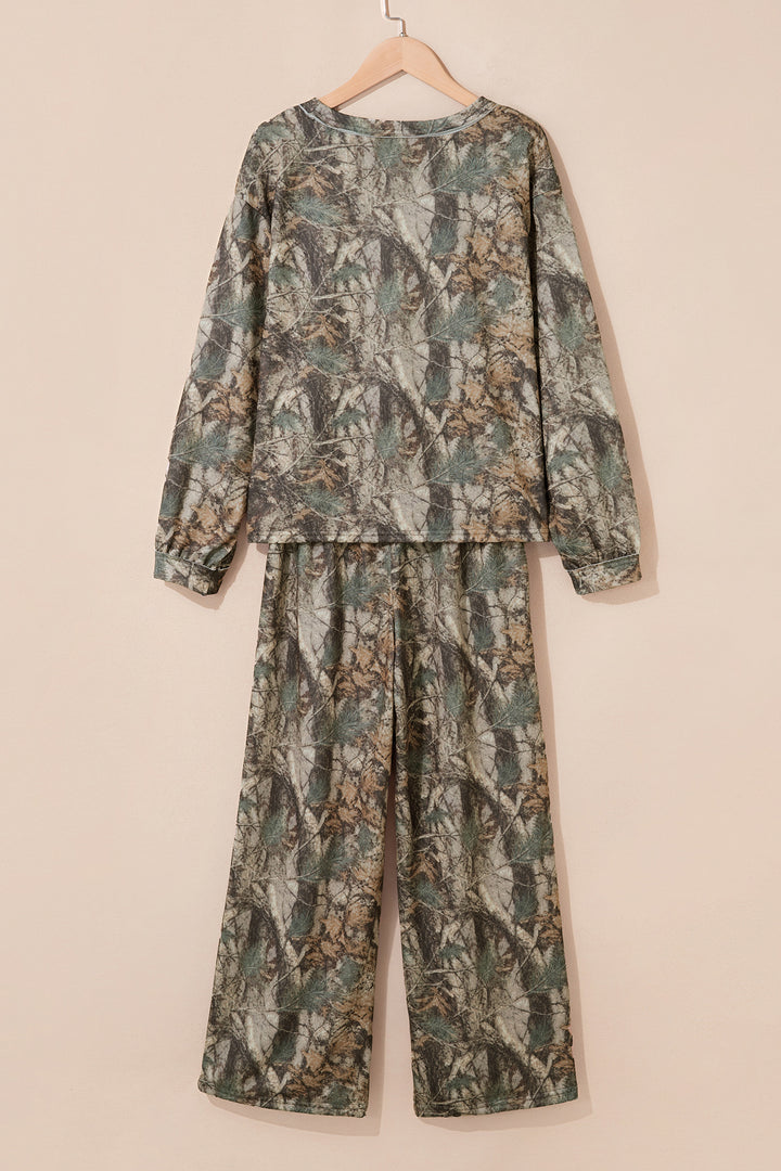 Green Abstract Print Long Sleeve Pant Set