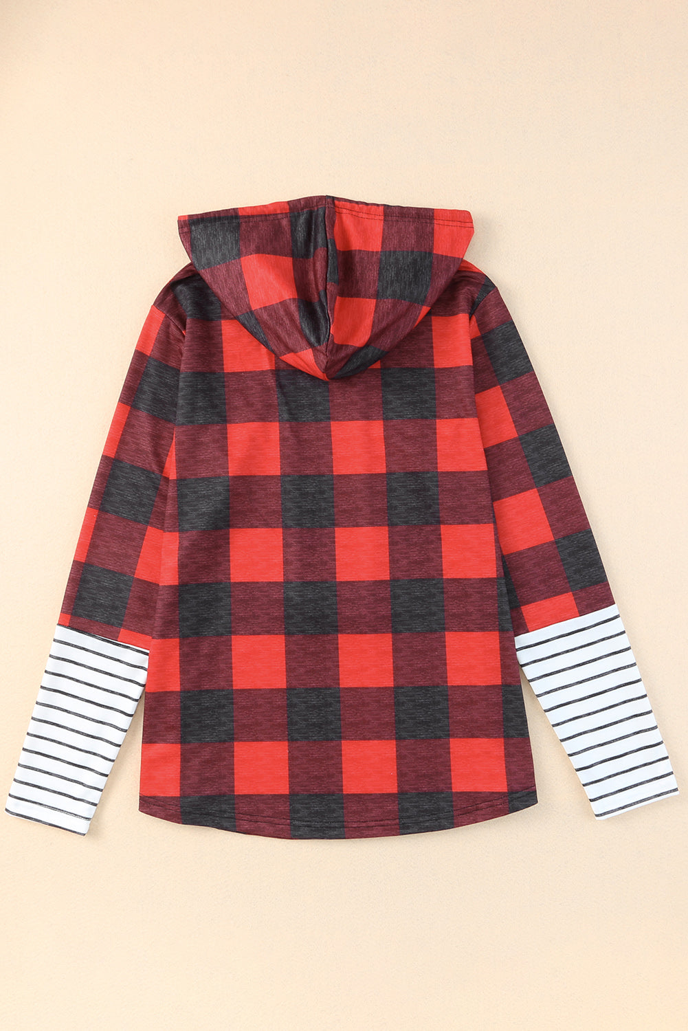 Fiery Red Christmas Plaid Striped Patchwork Drawstring Hoodie