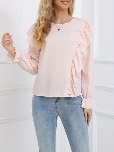 Ruffled Round Neck Long Sleeve Blouse