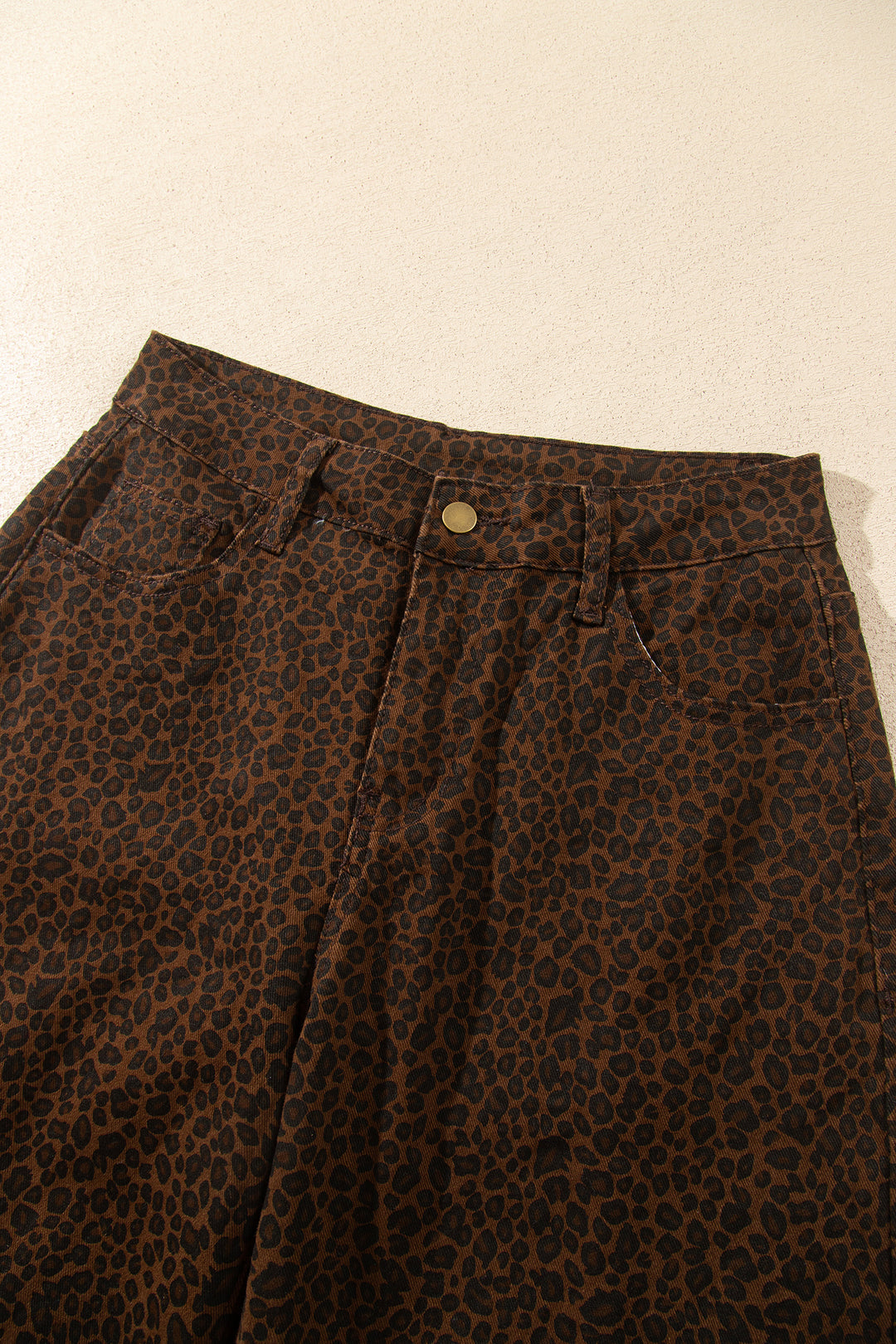 Brown Casual Leopard Print Full-Length Regular Fit Jeans