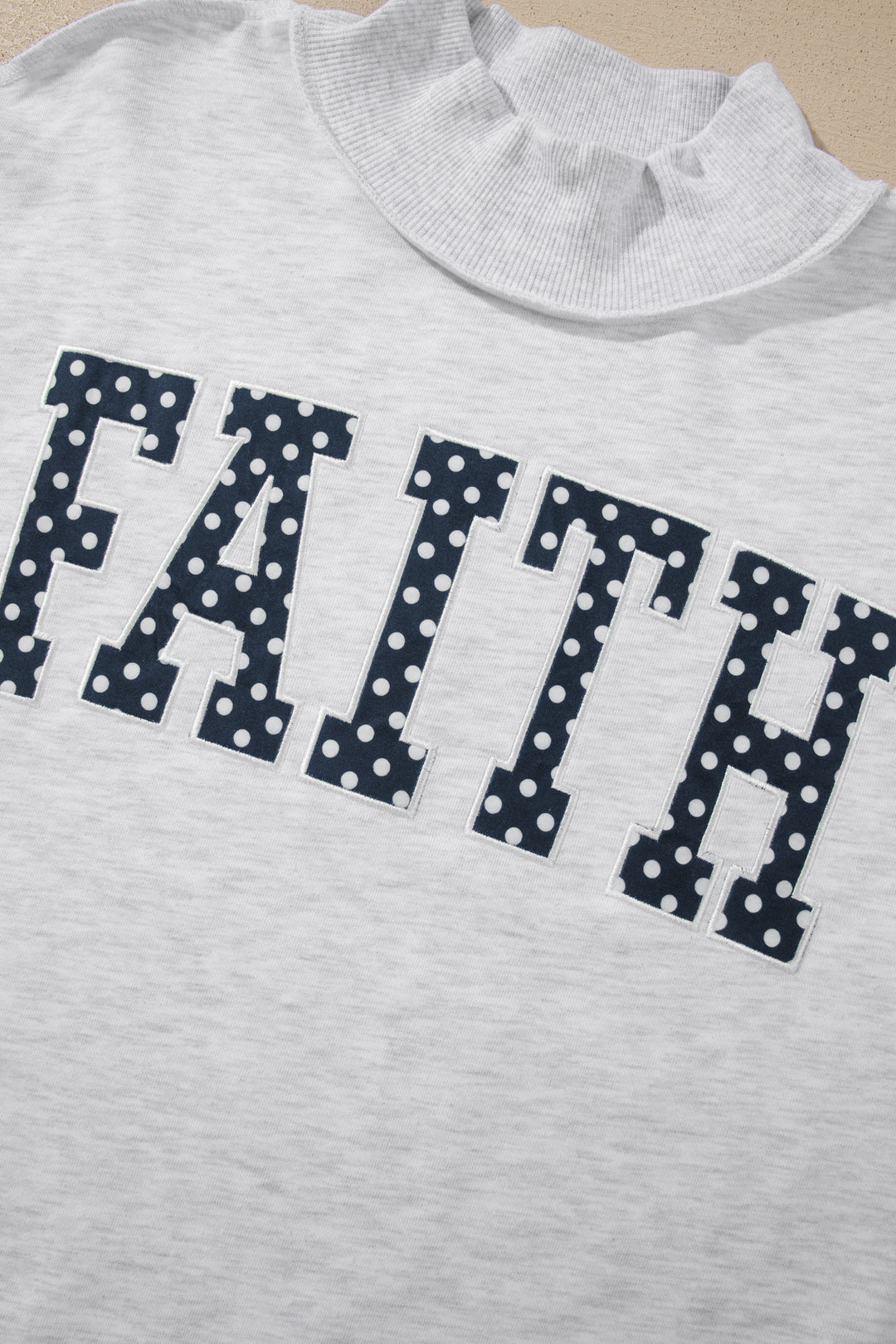 Light Grey High Neck Polka Dot Slogan Printed Baggy Sweatshirt