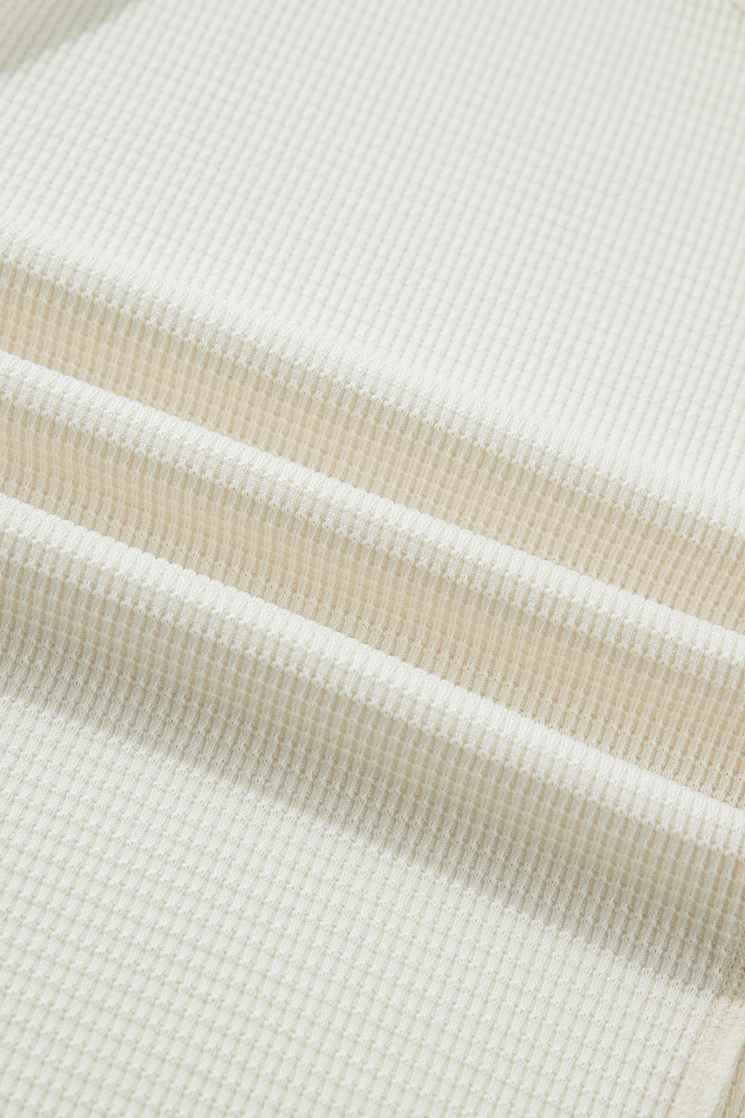 Beige Thermal Knit Lace Ruched Patchwork Long Sleeve V Neck Top