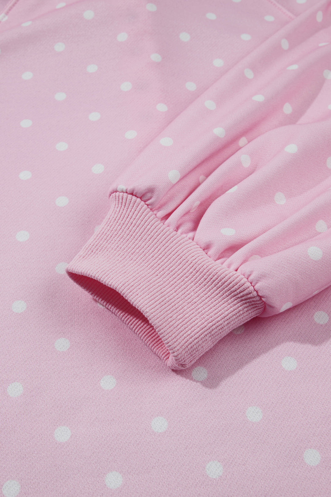 Pink Polka Dot Print Metal Button Collar Casual Pullover Sweatshirt
