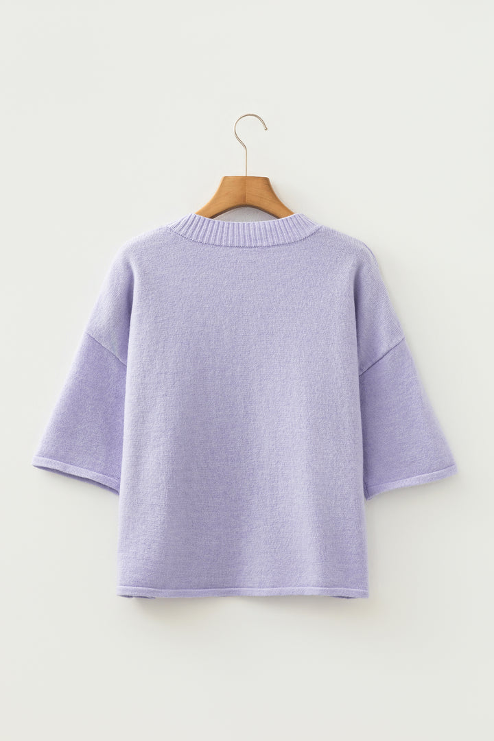 Lavendula 3/4 Sleeve Boxy Knit Button Down Sweater Cardigan