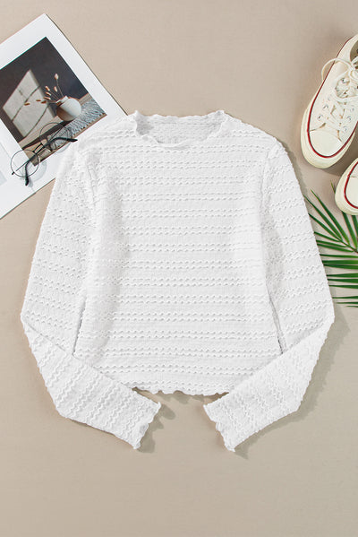 White Knit Jacquard Slim Fit Top