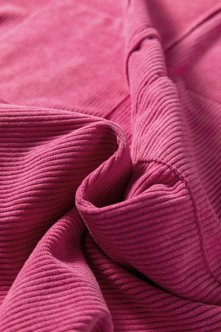 Rose Red Corduroy Sleeveless Mini Dress With Patched Pockets