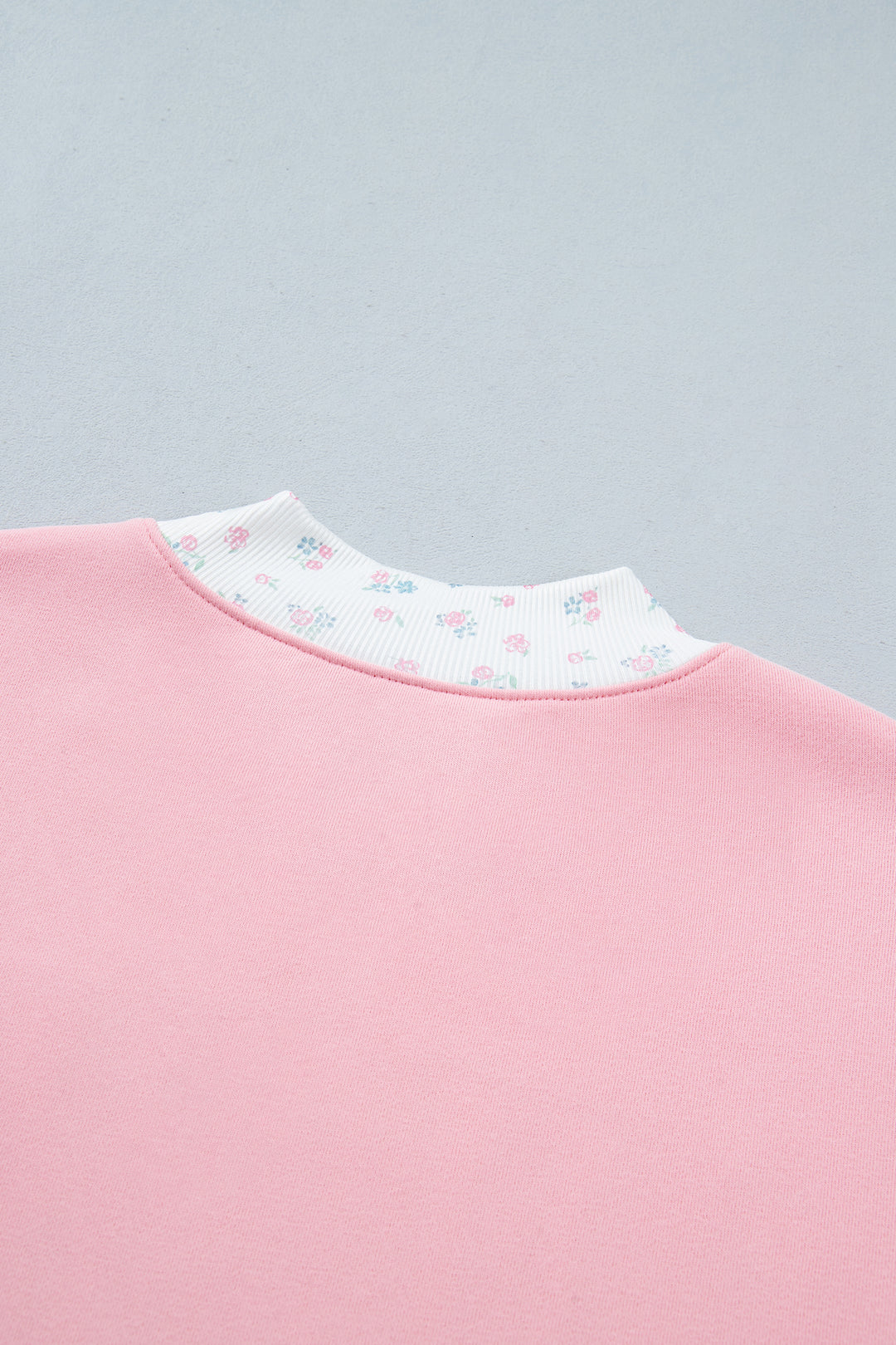 Pink High Neck Floral Patch Embroidery Long Sleeve Sweatshirt