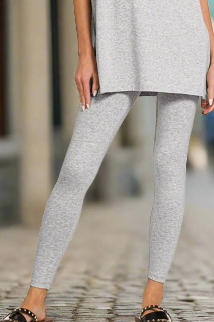 Zenana Cotton Round Neck Top &amp; Legging Set