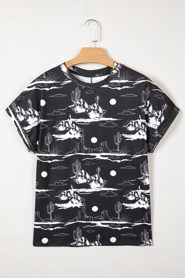 Chestnut Desert Sand Print Short Sleeve Knit Top