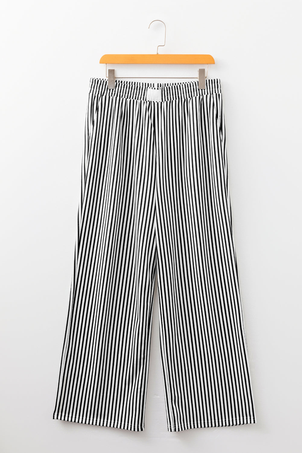 Black Stripe Elastic High Waist Pocketed Loose Pants