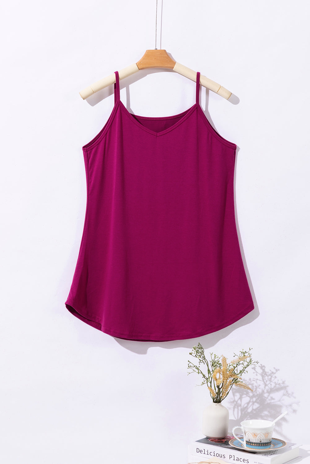 Pitaya Pink Spaghetti Strap V-Neck Flowy Tunic Tank Top