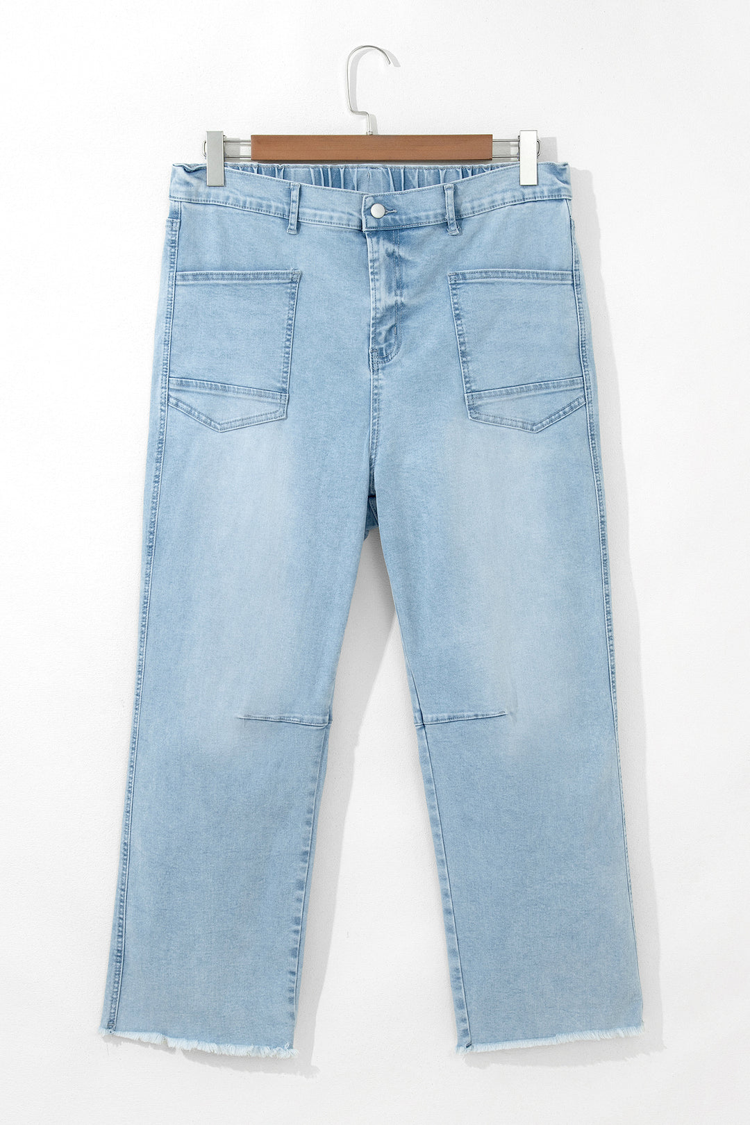 Beau Blue Plus Size Seam Detail Patch Pocket Raw Cut Shift Jeans