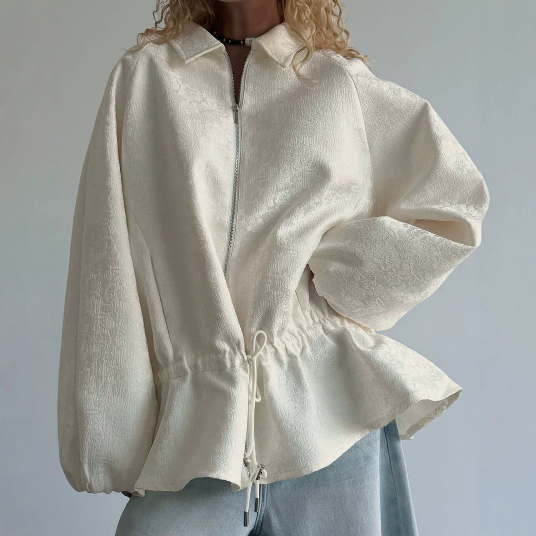 Long Sleeve Zip-Up Cropped Jacket with Turn-Down Collar